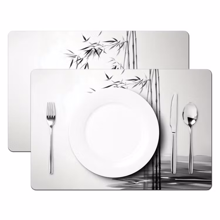 Vinilo para manteles individuales - Troncos de bambú - Agua - Minimalista - Blanco — 2