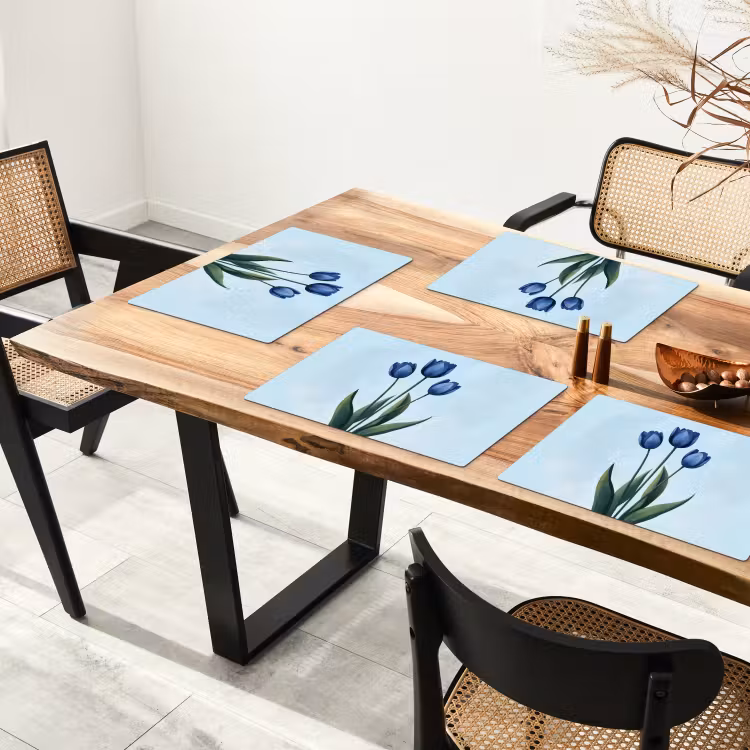 Vinilo para manteles individuales - Tulipanes - Azul - Hojas — 4