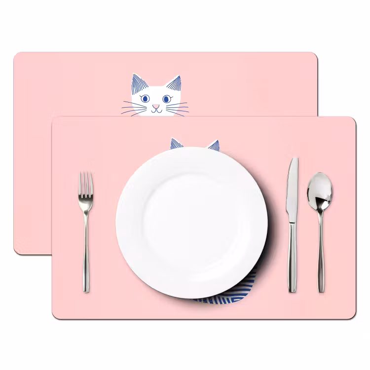 Vinilo para manteles individuales - Gato - Ilustración - Minimalista - Rosa — 2
