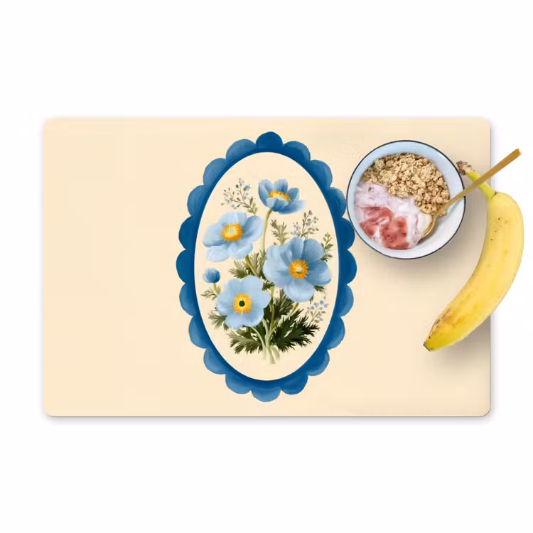 Salvamanteles - Lista - Flores - Azul claro - Ilustración — 1