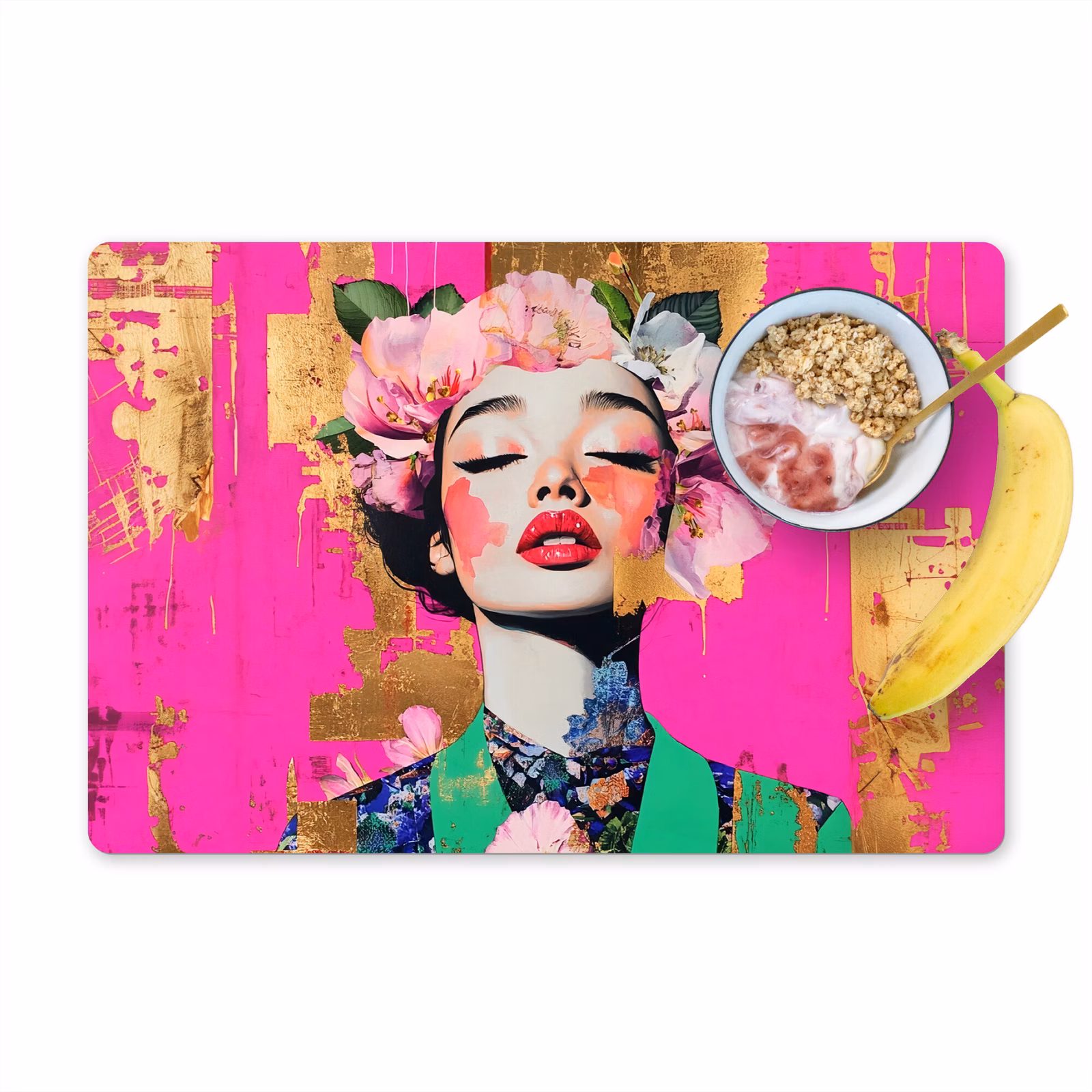 Vinilo para manteles individuales - Corona de flores - Oro - Mujer - Retrato — 1