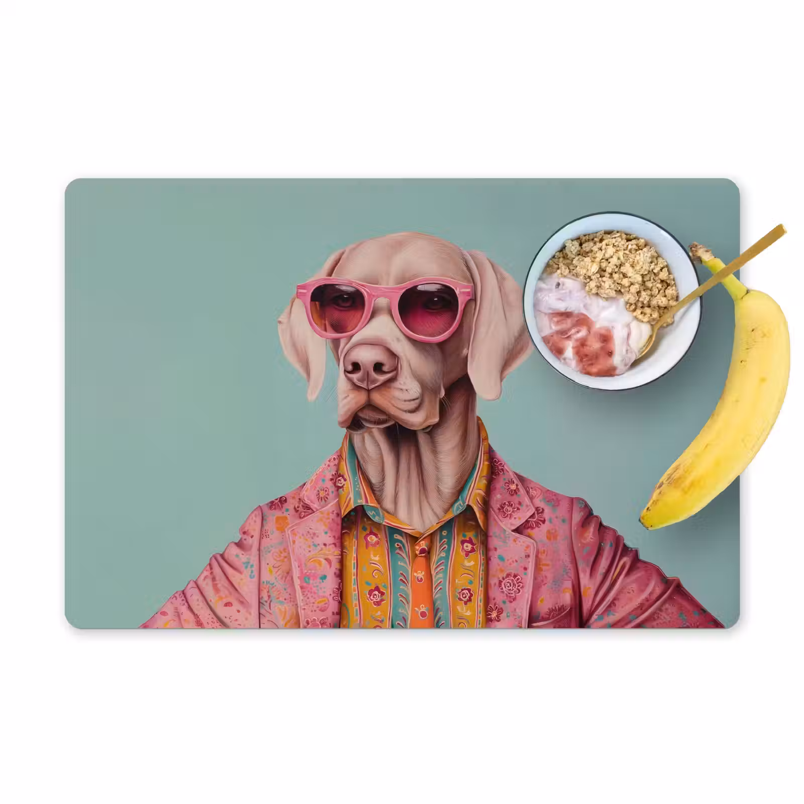Vinilo para manteles individuales - Perro - Camisa - Flores - Gafas — 1