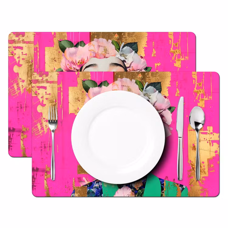 Vinilo para manteles individuales - Corona de flores - Oro - Mujer - Retrato — 2