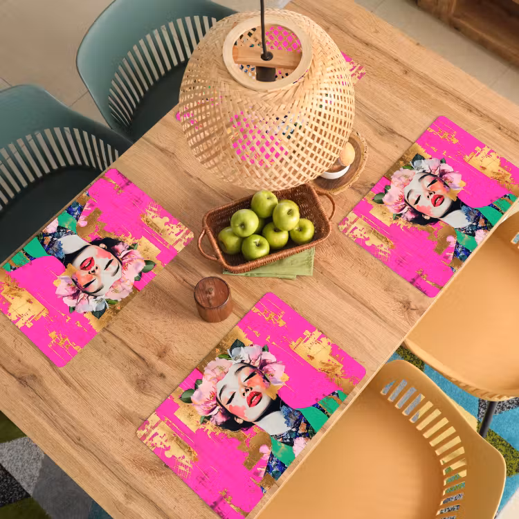 Vinilo para manteles individuales - Corona de flores - Oro - Mujer - Retrato — 3