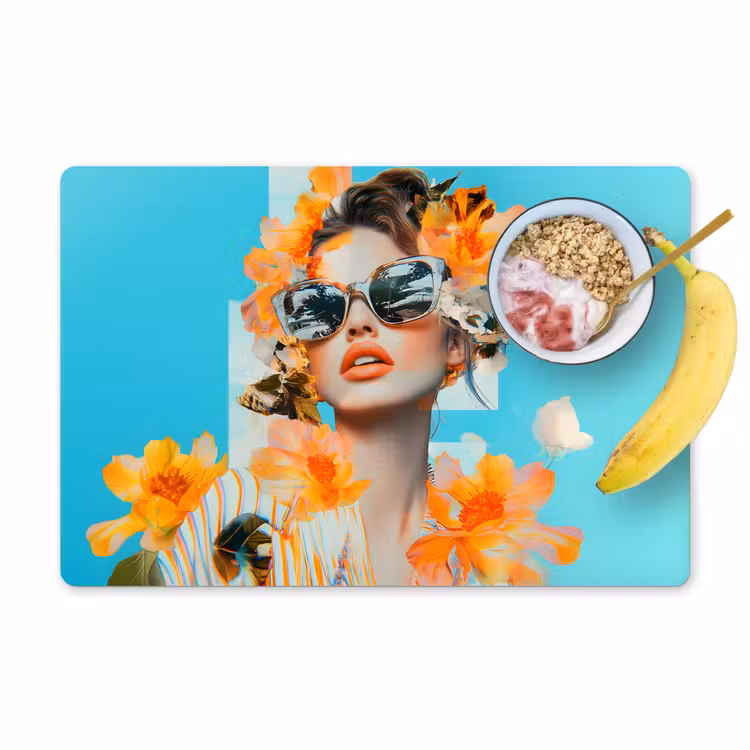 Vinilo para manteles individuales - Flores - Mujer - Gafas de sol - Azul — 1