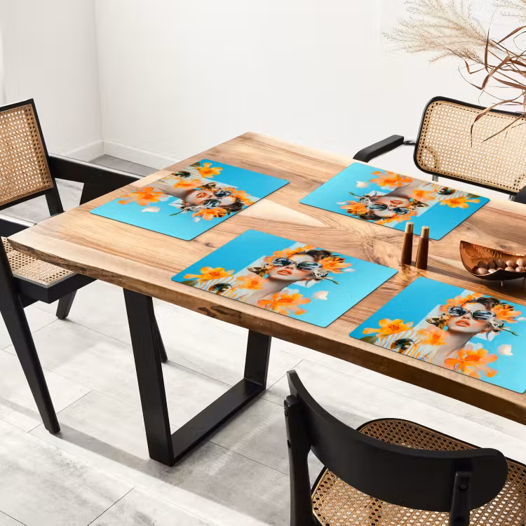 Vinilo para manteles individuales - Flores - Mujer - Gafas de sol - Azul — 4