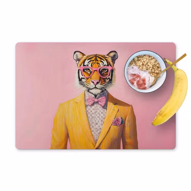 Vinilo para manteles individuales - Tigre - Gafas - Amarillo - Chaqueta — 1