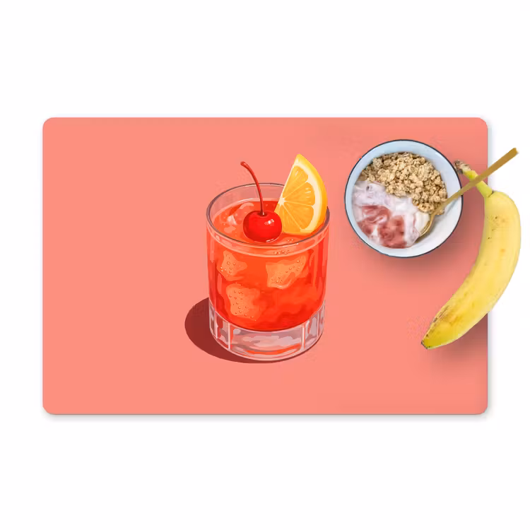 Salvamanteles - Vaso - Cubitos de hielo - Limón - Cereza — 1