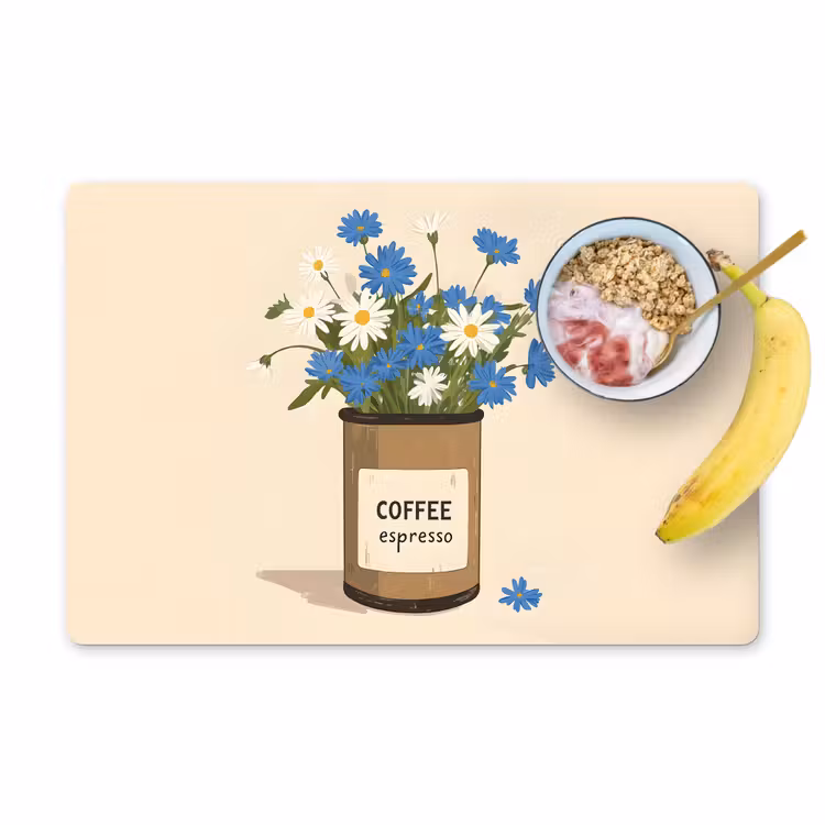 Vinilo para manteles individuales - Café - Lata - Minimalista - Flores — 1
