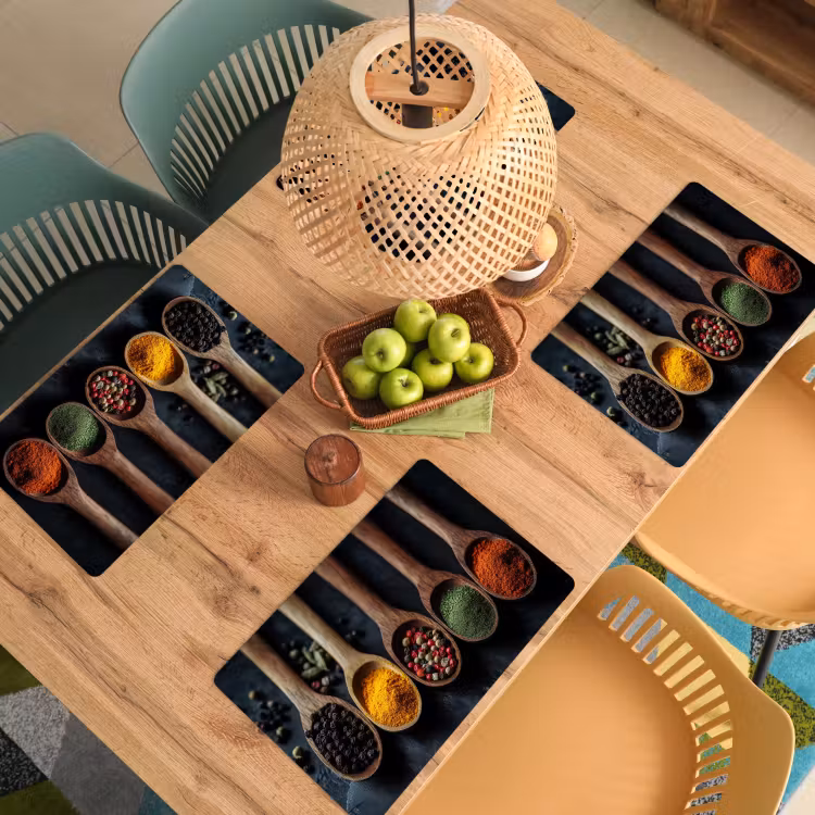 Vinilo para manteles individuales - Madera - Cucharas - Especias - Hierbas — 3