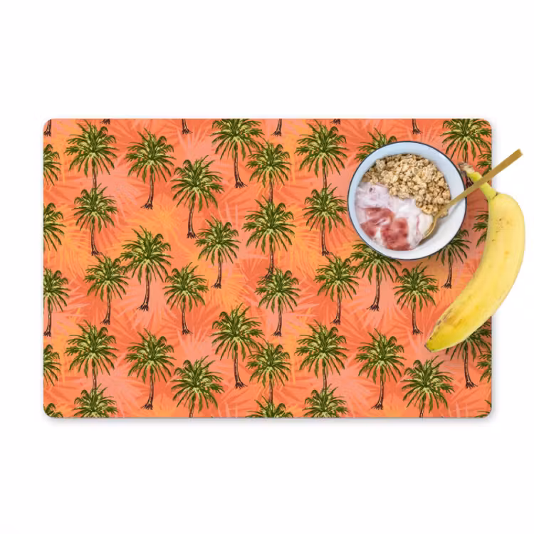 Vinilo para manteles individuales - Nostálgico - Costero - Mar - Palmeras - Naranja - Amarillo — 1