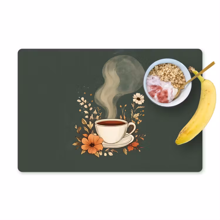 Vinilo para manteles individuales - Taza - Flores - Verde - Café — 1