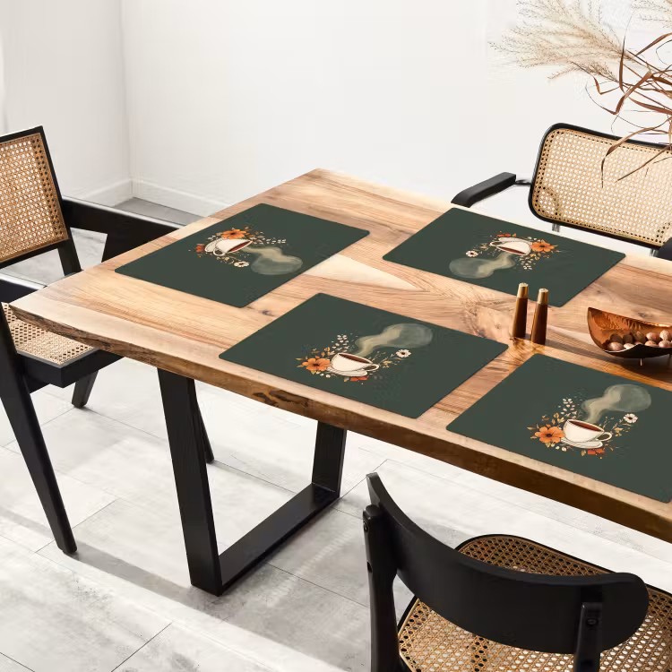 Vinilo para manteles individuales - Taza - Flores - Verde - Café — 4