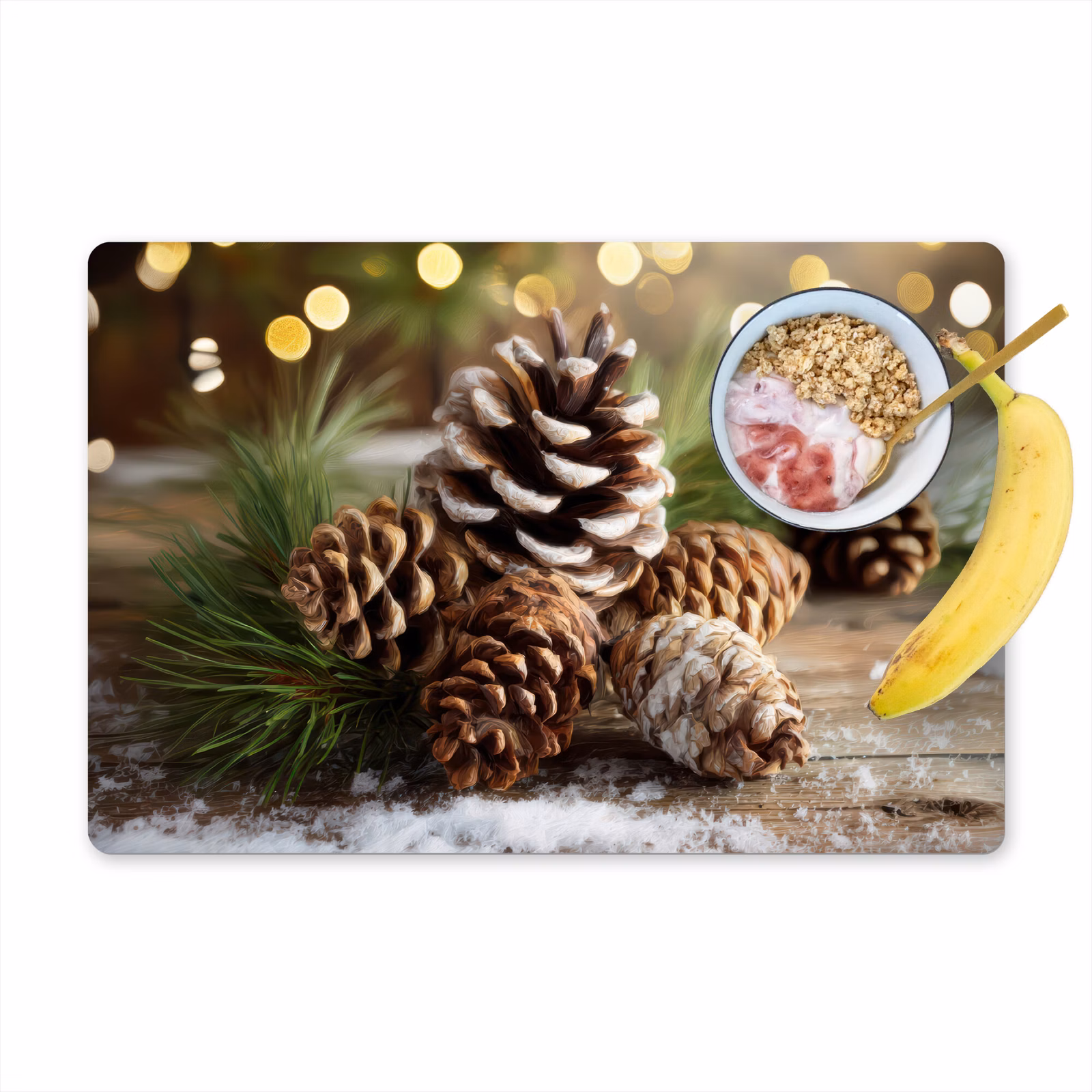 Vinilo para manteles individuales - Conos de pino - Espíritu navideño - Marrón - Verde — 1