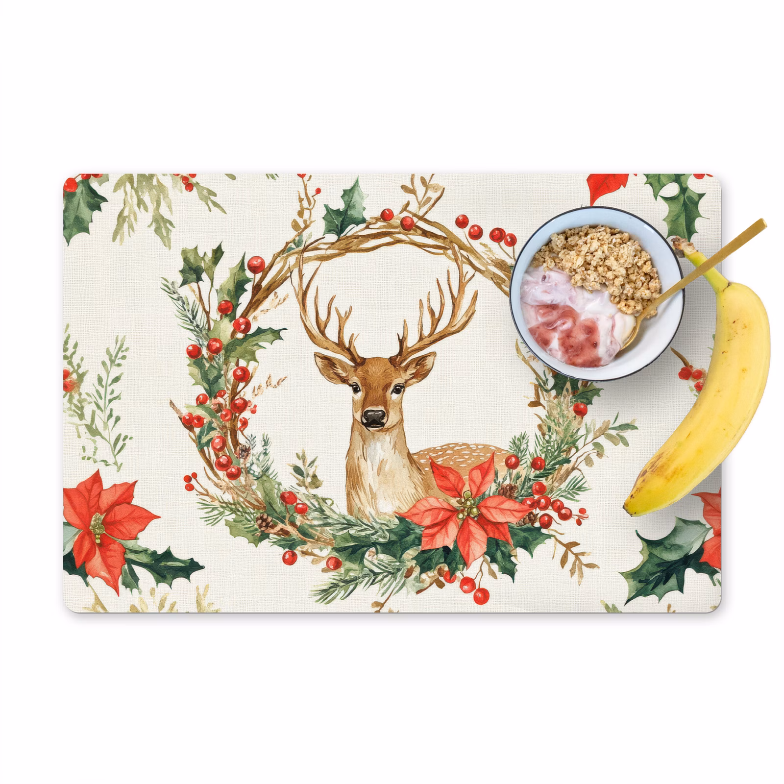 Salvamantel – 6 piezas - Corona de Navidad - Ciervo - Acebo - Rojo — 1