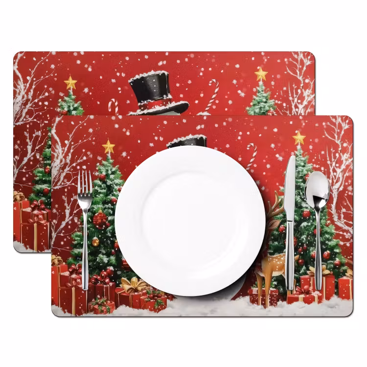 Vinilo para manteles individuales - Alegría de celebrar - Bosque de invierno - Colorido — 2