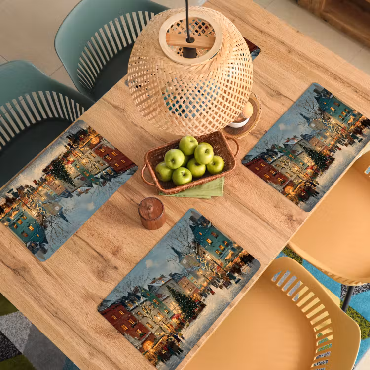 Vinilo para manteles individuales - Ambiente navideño - Plaza de la ciudad - Colorido — 3
