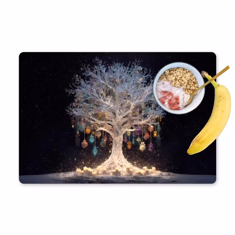 Vinilo para manteles individuales - Árbol de nieve - Luces - Blanco - Colorido — 1