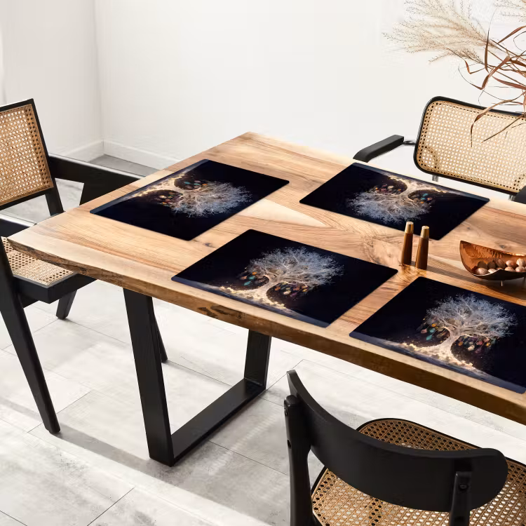 Vinilo para manteles individuales - Árbol de nieve - Luces - Blanco - Colorido — 4