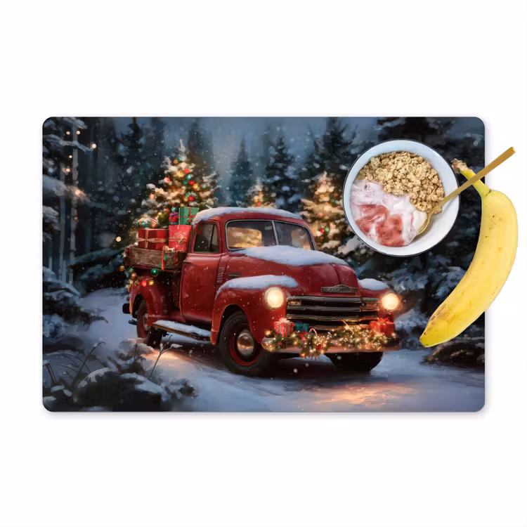 Vinilo para manteles individuales - Camión de Navidad - Bosque nevado - Rojo — 1