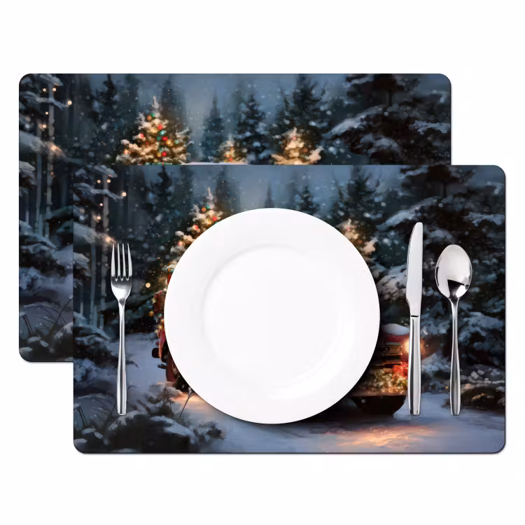 Vinilo para manteles individuales - Camión de Navidad - Bosque nevado - Rojo — 2