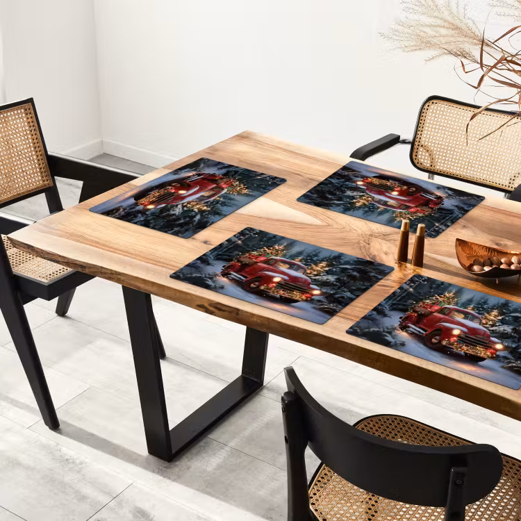 Vinilo para manteles individuales - Camión de Navidad - Bosque nevado - Rojo — 4