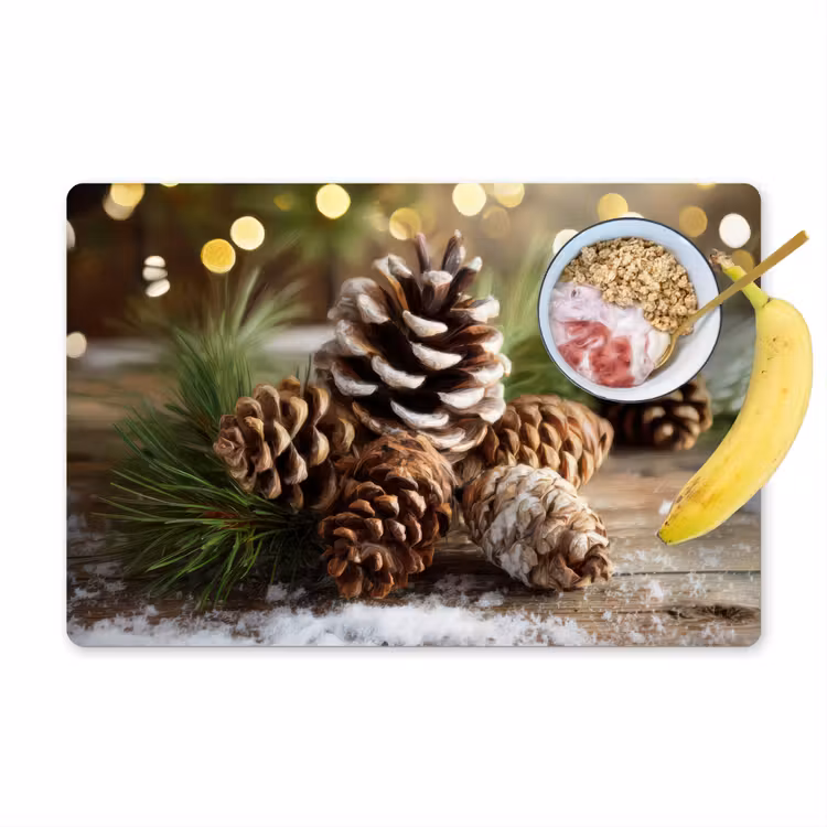 Vinilo para manteles individuales - Conos de pino - Espíritu navideño - Marrón - Verde — 1