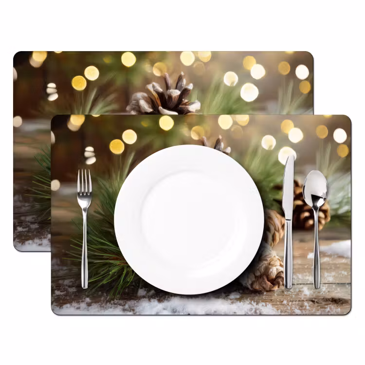 Vinilo para manteles individuales - Conos de pino - Espíritu navideño - Marrón - Verde — 2