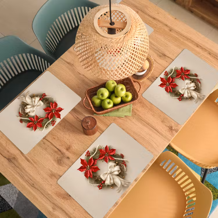 Vinilo para manteles individuales - Corona de puerta - Lazo - Navidad - Rojo - Verde — 3