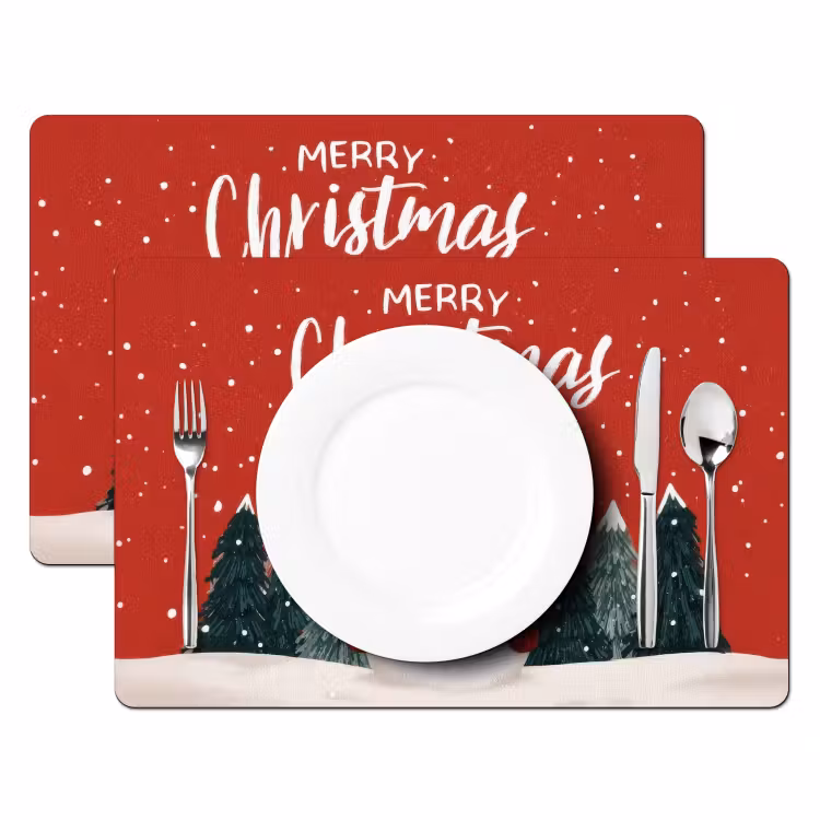 Vinilo para manteles individuales - Felicitación de Navidad - Nieve - Rojo — 2