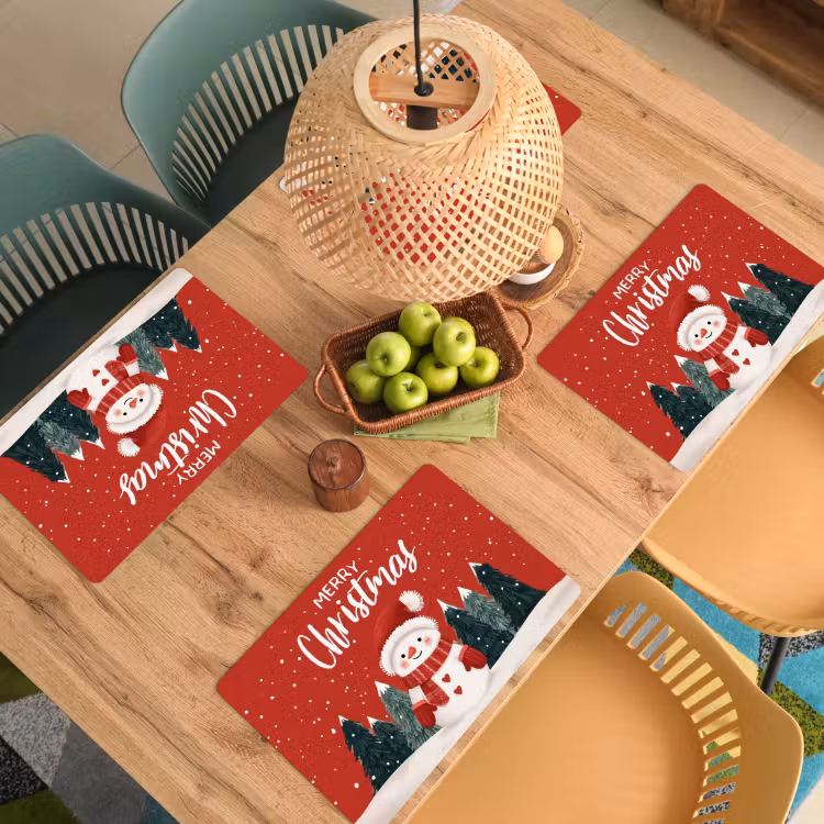 Vinilo para manteles individuales - Felicitación de Navidad - Nieve - Rojo — 3