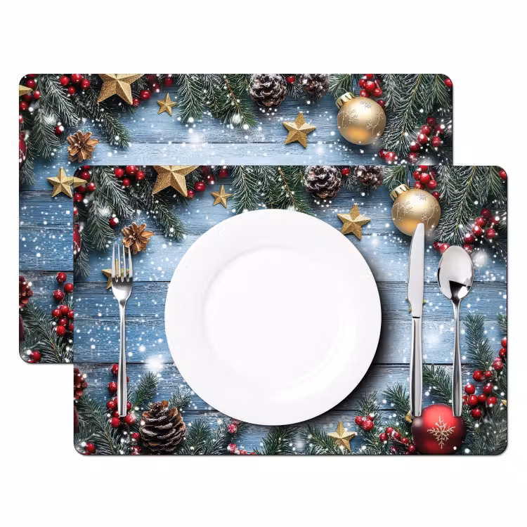 Vinilo para manteles individuales - Marco de Navidad - Nieve - Multicolor — 2