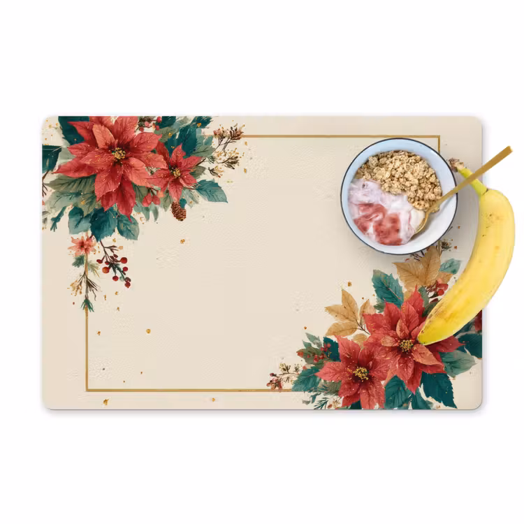 Vinilo para manteles individuales - Navidad - Flor de Pascua - Marco - Colorido — 1