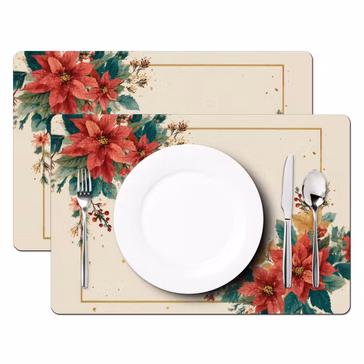 Vinilo para manteles individuales - Navidad - Flor de Pascua - Marco - Colorido — 2