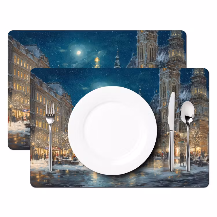 Vinilo para manteles individuales - Nochebuena - Plaza de la ciudad - Multicolor — 2