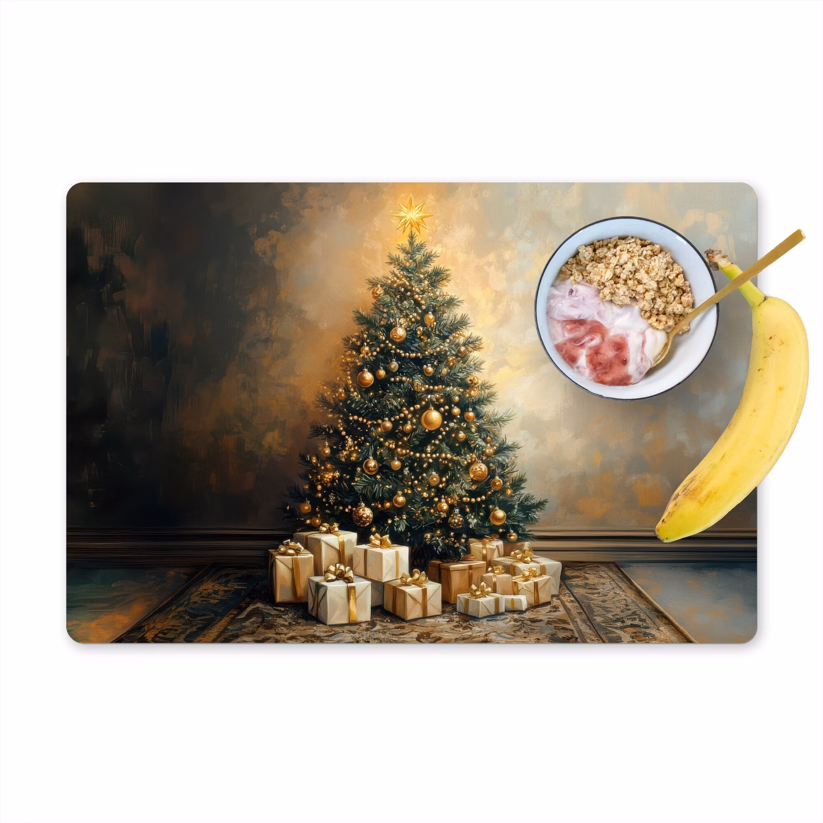 Vinilo para manteles individuales - Árbol de Navidad - Regalos - Oro — 1