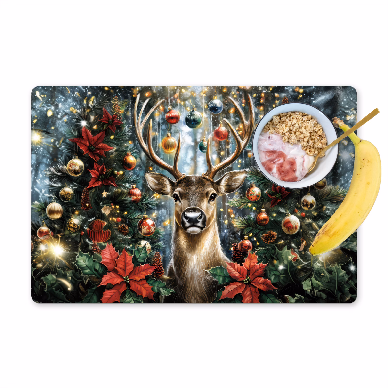 Vinilo para manteles individuales - Fiesta de Navidad - Bosque de pinos - Rojo — 1