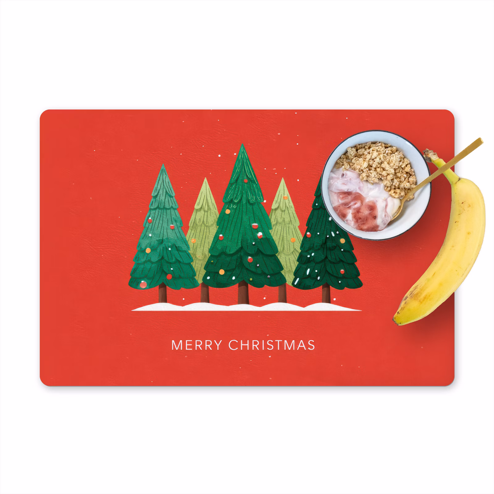 Vinilo para manteles individuales - Minimalista - Árboles de Navidad - Rojo - Nieve — 1
