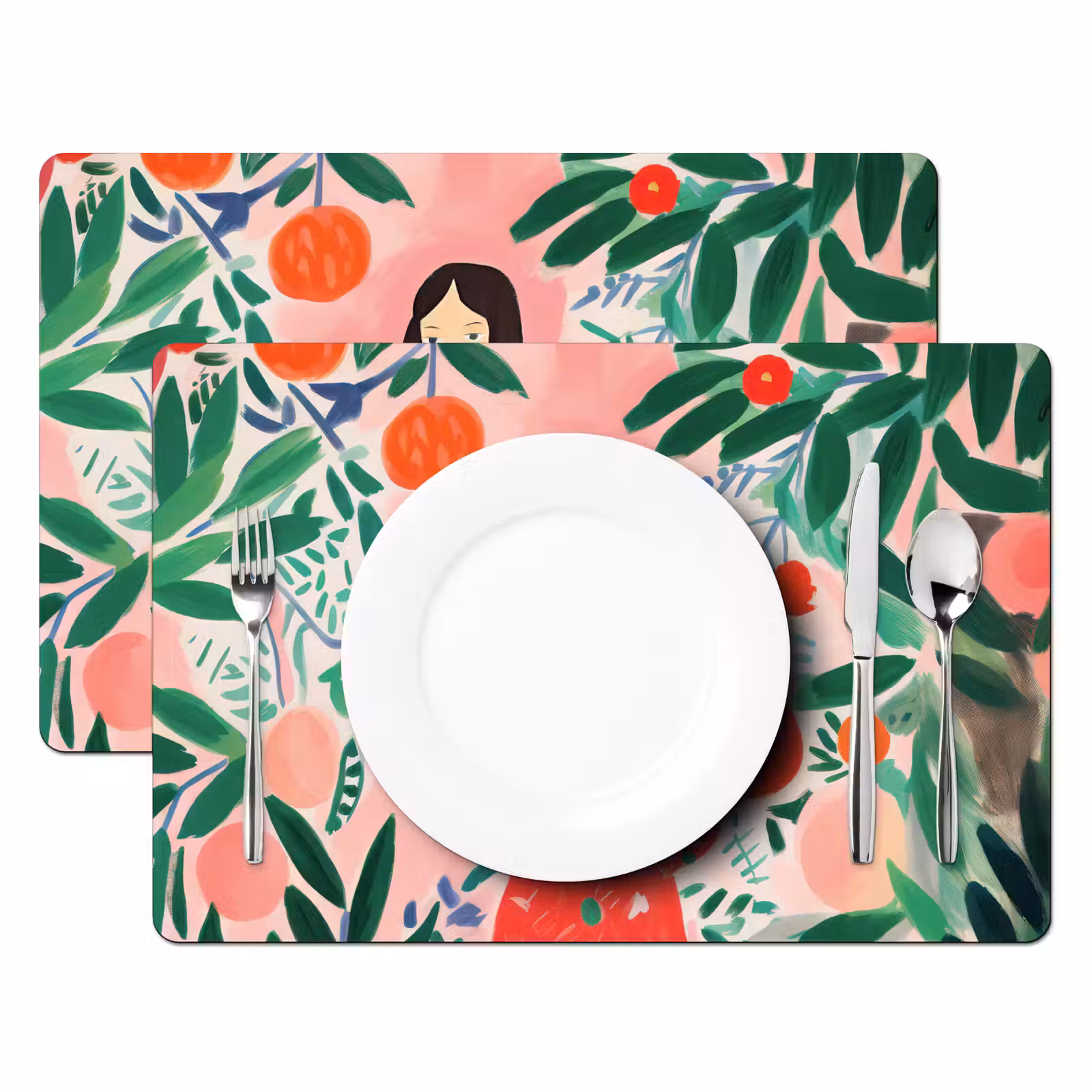 Vinilo para manteles individuales - Navidad - Mujer - Plantas - Verde - Rojo — 1