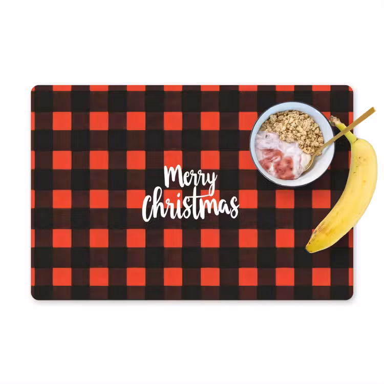 Vinilo para manteles individuales - A cuadros - Rojo - Texto - Navidad — 1