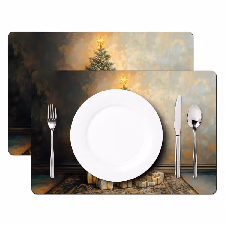 Vinilo para manteles individuales - Árbol de Navidad - Regalos - Oro — 2