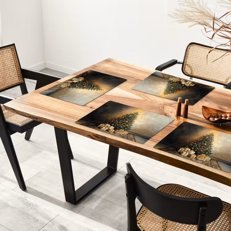 Vinilo para manteles individuales - Árbol de Navidad - Regalos - Oro — 4