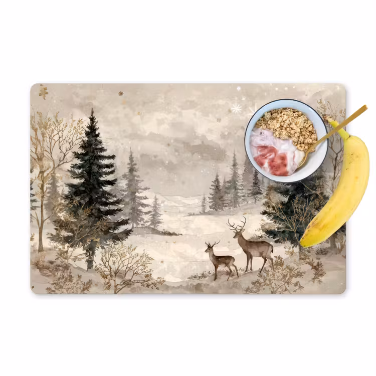 Vinilo para manteles individuales - Bosque - Ciervo - Invierno - Nieve — 1