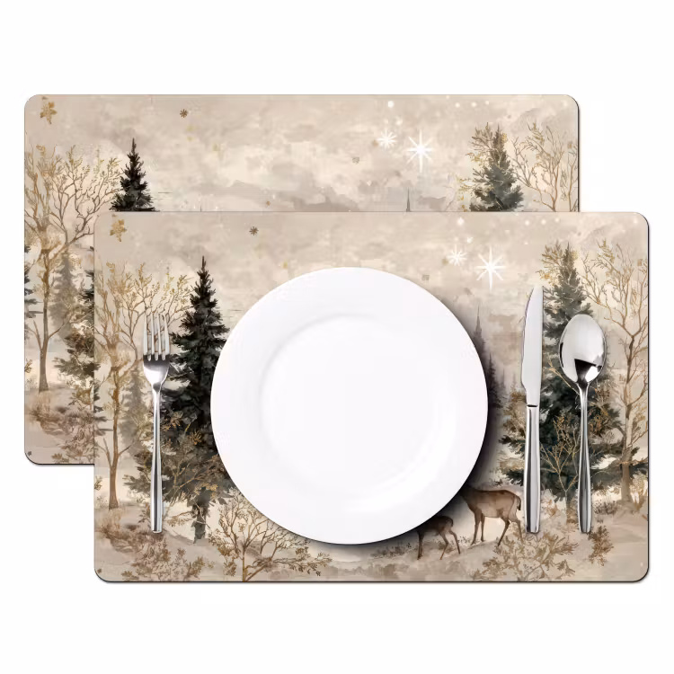Vinilo para manteles individuales - Bosque - Ciervo - Invierno - Nieve — 2