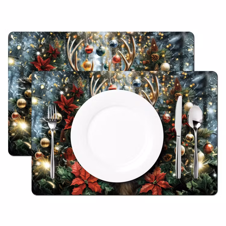 Vinilo para manteles individuales - Fiesta de Navidad - Bosque de pinos - Rojo — 2