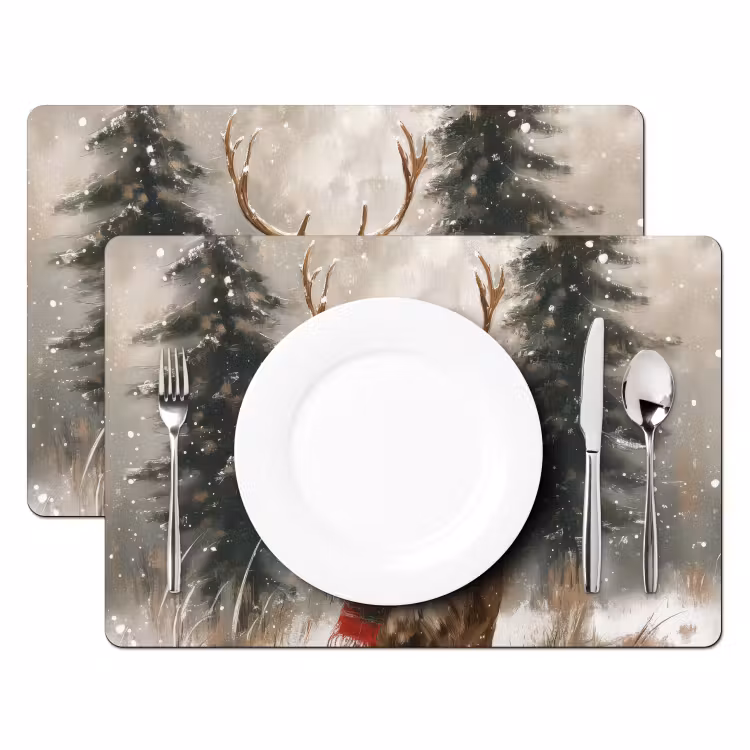 Vinilo para manteles individuales - Invierno - Bosque - Reno - Oscuridad — 2