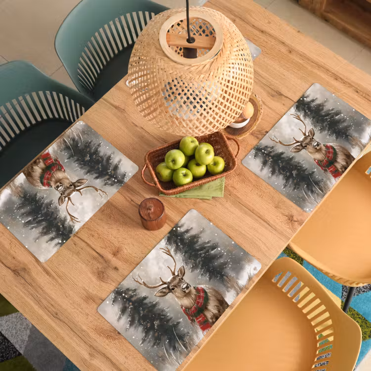 Vinilo para manteles individuales - Invierno - Bosque - Reno - Oscuridad — 3