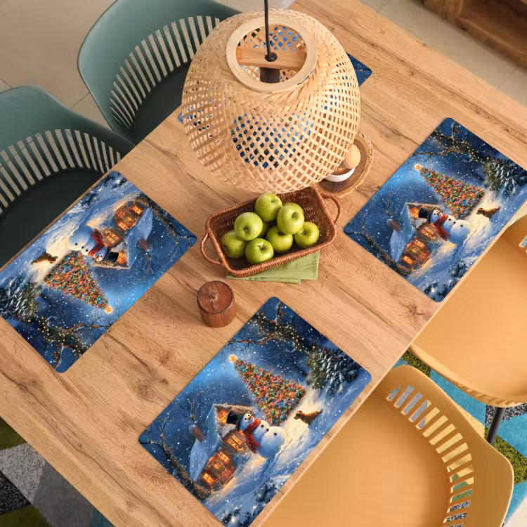 Vinilo para manteles individuales - Milagro de Navidad - Atardecer de invierno - Colorido — 3