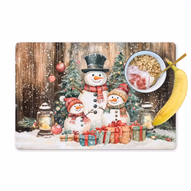 Vinilo para manteles individuales - Muñeco de nieve - Familia - Colorido — 1