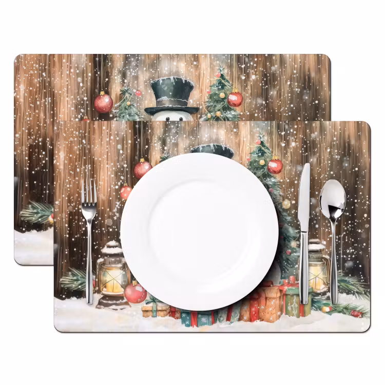 Vinilo para manteles individuales - Muñeco de nieve - Familia - Colorido — 2